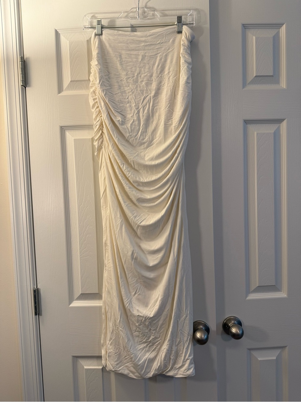 Klassy Network Cream Maxi Skirt with Ruched Draping